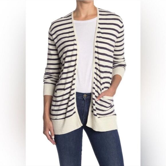MADEWELL Striped Open Face Cardigan Ivory & Navy Stripes Size Medium - Picture 1 of 7